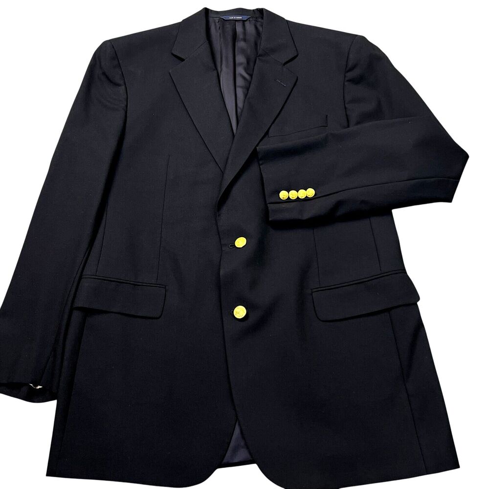 Brooks Brothers Madison Loro Piana Blazer Mens Size 42L Black Gold Buttons